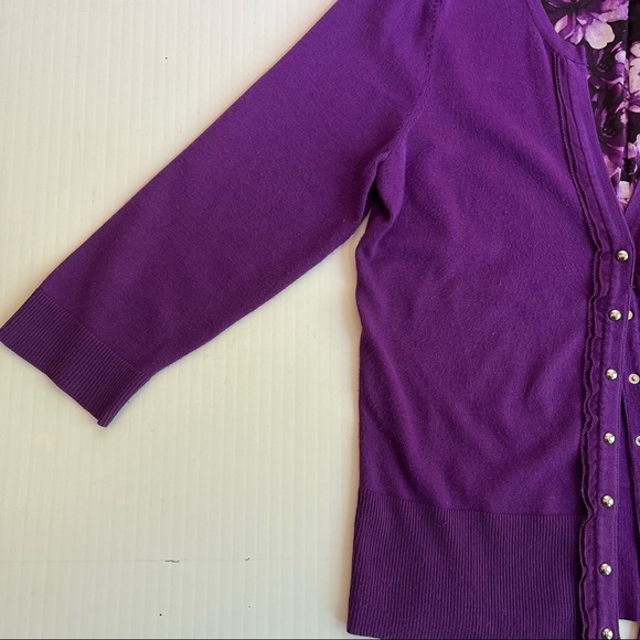 WHBM Purple Cardigan (L) Tank (M) Set Ruffle Detail Snap Button Business Casual - Picture 6 of 8
